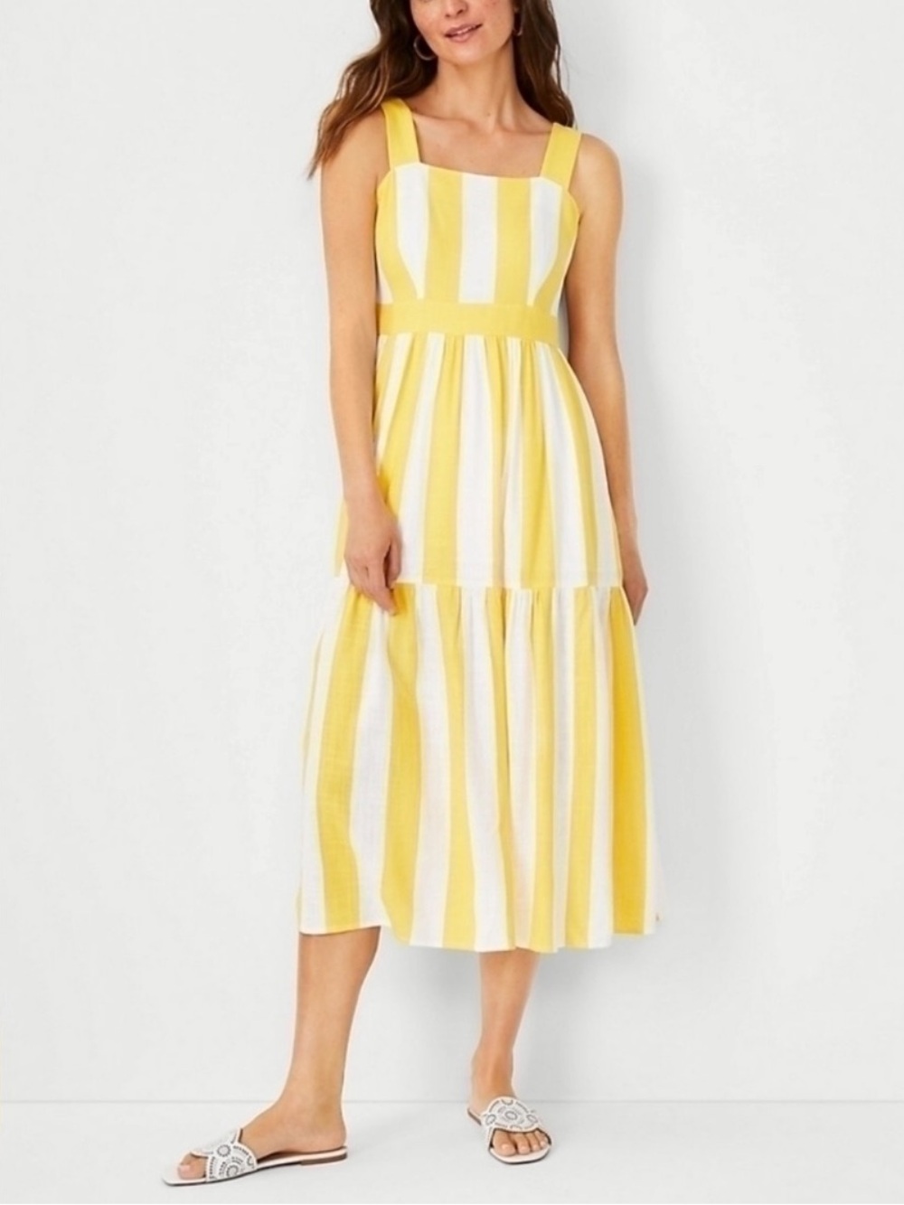 Ann Taylor Striped Linen Blend Midi Dress